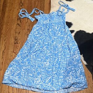 🌊 Blu Pepper Blue & White Printed Tie-Strap Midi Dress | Women’s Size L